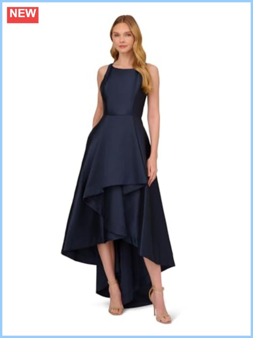 Mikado High Low Halter Gown Formal Evening Dress Ruffled Train